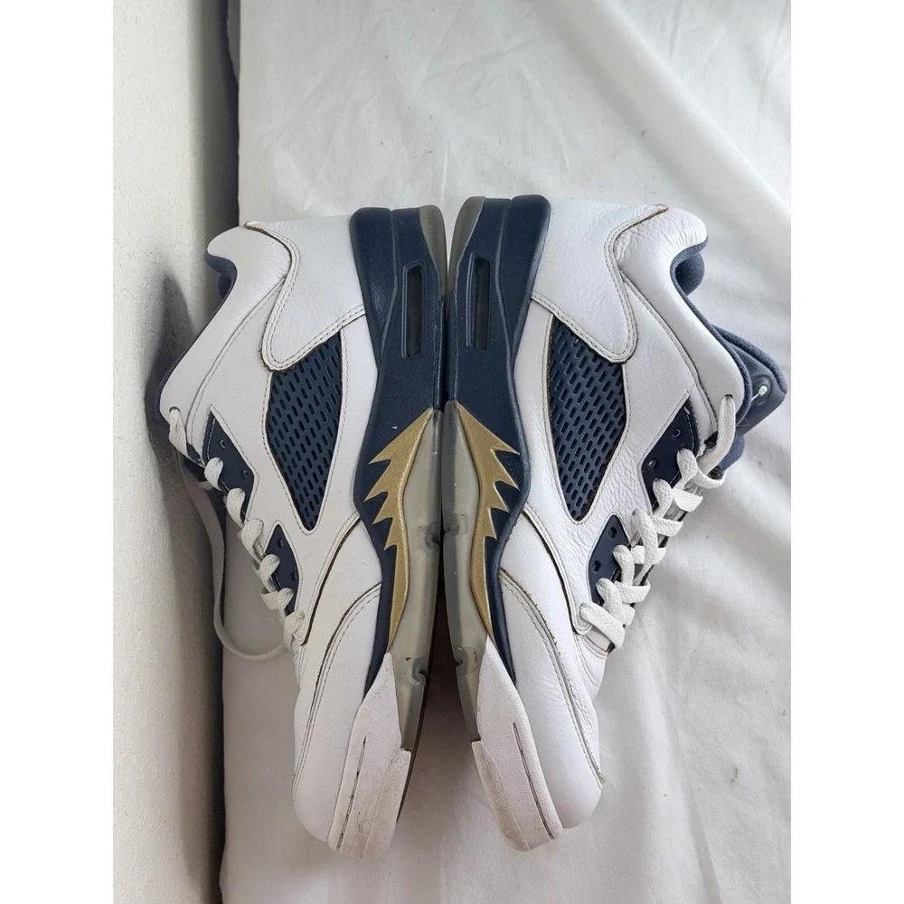 Air Jordan 5 Retro Low Dunk From Above Sneakers Mens Size 10 White Gold Navy